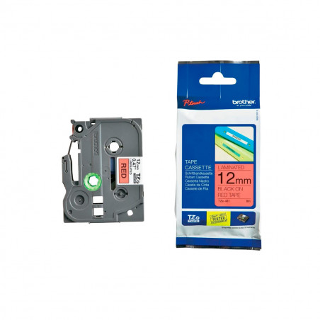 Cinta Brother TZe-431 Negro / Rojo 12 mm de ancho x 8 m de largo - Laminada Cinta Brother TZe-431 Negro / Rojo 12 mm de ancho x 8 m de largo - Laminada