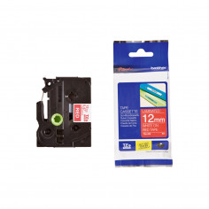 Cinta Brother TZe-435 Blanco / Rojo 12 mm de ancho x 8 m de largo - Laminada