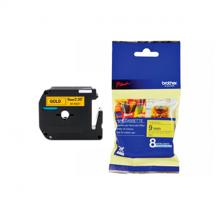 Cinta Brother M-821 Negro / Dorado 9 mm x 8m - No laminadas Cinta Brother M-821 Negro / Dorado 9 mm x 8m - No laminadas