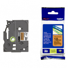 Cinta Brother TZe-B41 Negro / Naranja Fluo 18 mm de ancho x 5 m de largo - Laminada