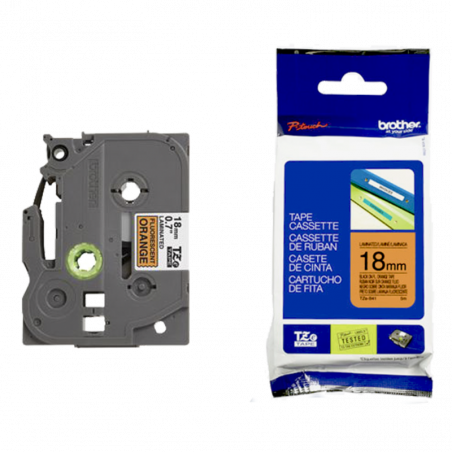 Cinta Brother TZe-B41 Negro / Naranja Fluo 18 mm de ancho x 5 m de largo - Laminada Cinta Brother TZe-B41 Negro / Naranja Fluo 18 mm de ancho x 5 m de largo - Laminada