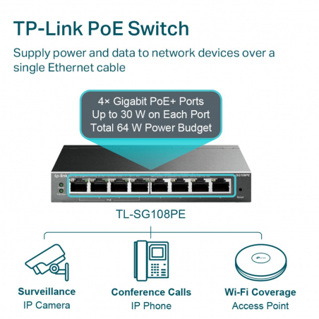 Switch TP-LINK TL-SG108PE 8 puertos con 4 puertos PoE