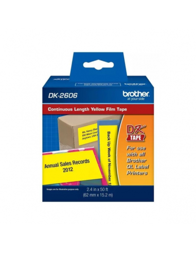 Cinta continua plastica Brother DK-2606 Negro/Amarillo 6.2cm