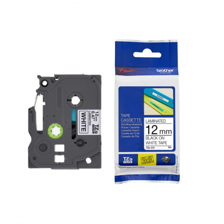 Cinta Brother TZe-231 Negro / Blanco 12mm de ancho x 8 m de largo - Laminada Cinta Brother TZe-231 Negro / Blanco 12mm de ancho x 8 m de largo - Laminada