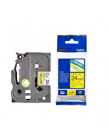 Cinta Brother TZe-651 Negro / Amarillo 24 mm de ancho x 8 m de largo - Laminada