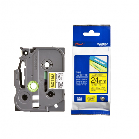 Cinta Brother TZe-651 Negro / Amarillo 24 mm de ancho x 8 m de largo - Laminada Cinta Brother TZe-651 Negro / Amarillo 24 mm de ancho x 8 m de largo - Laminada