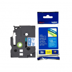 Cinta Brother TZe-545 Blanco / Azul 18 mm de ancho x 8 m de largo - Laminada