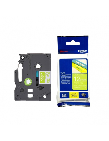 Cinta Brother TZe-MQG35 Blanco / Verde Lima 12mm de ancho x 5 m de largo - Laminada