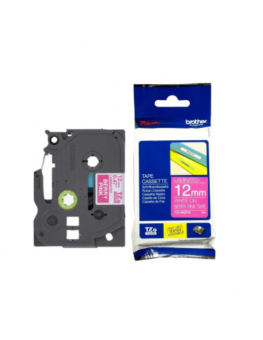 Cinta Brother TZe-MQP35 Blanco / Fucsia 12mm de ancho x 5 m de largo - Laminada