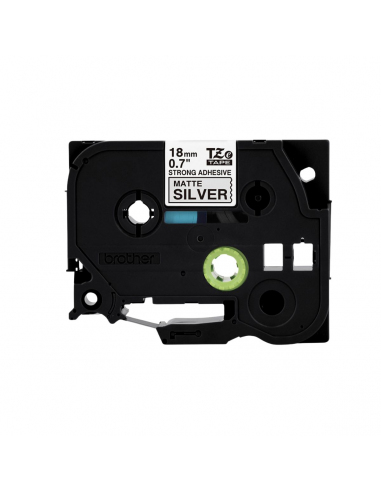 Cinta Brother TZe-S941 Negro / Plateado 18mm de ancho x 8 m de largo - Laminada  Adhesivo extra Cinta Brother TZe-S941 Negro / Plateado 18mm de ancho x 8 m de largo - Laminada  Adhesivo extra