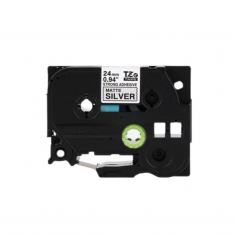 Cinta Brother TZe-S951 Negro / Plateado 24mm de ancho x 8 m de largo - Laminada  Adhesivo extra 2