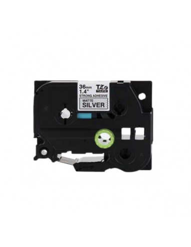 Cinta Brother TZe-S961 Negro / Plateado 36mm de ancho x 8 m de largo - Laminada  Adhesivo extra Cinta Brother TZe-S961 Negro / Plateado 36mm de ancho x 8 m de largo - Laminada  Adhesivo extra