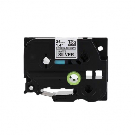 Cinta Brother TZe-S961 Negro / Plateado 36mm de ancho x 8 m de largo - Laminada  Adhesivo extra Cinta Brother TZe-S961 Negro / Plateado 36mm de ancho x 8 m de largo - Laminada  Adhesivo extra