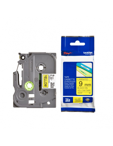 Cinta Brother TZe-621 Negro / Amarillo 9mm de ancho x 8 m de largo - Laminada