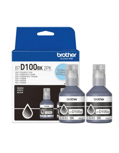 Kit de Botellas de Tinta Brother BTD100BK Negro Original Pack x2U