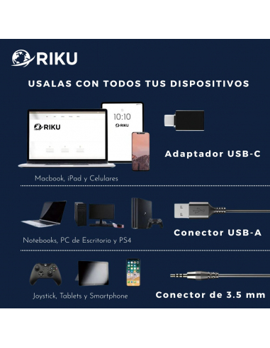 Auriculares Headset Riku RKP-681-U3-C Monoaural