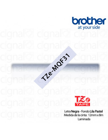 Cinta Brother TZe-MQF31 Negro / Lila Pastel 12mm de ancho x 8 m de largo - Laminada