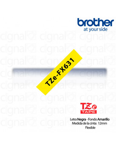Cinta Brother TZe-FX631 Negro /Amarillo 12 MM Flexible
