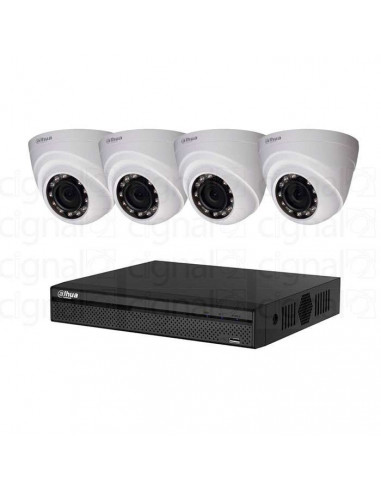Kit de Seguridad Dahua HDCVI Grabadora 4 Canales + 4 Cámaras Domo IP