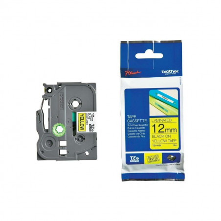 Cinta Brother TZe-631 Negro / Amarillo 12mm de ancho x 8 m de largo - Laminada Cinta Brother TZe-631 Negro / Amarillo 12mm de ancho x 8 m de largo - Laminada