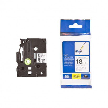 Cinta Brother TZe-FX241 Negro / Blanco 18 mm x 8 mm Flexible Cinta Brother TZe-FX241 Negro / Blanco 18 mm x 8 mm Flexible