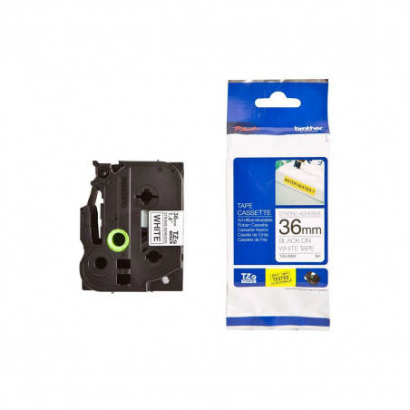 Cinta Brother TZe-S261 Negro / Blanco 36mm de ancho x 8 m de largo - Laminada Adhesivo extra Cinta Brother TZe-S261 Negro / Blanco 36mm de ancho x 8 m de largo - Laminada Adhesivo extra
