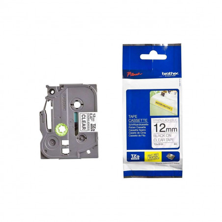 Cinta Brother TZe-S131 Negro / Transparente 12 mm de ancho x 8 m de largo - Laminada Adhesivo extra Cinta Brother TZe-S131 Negro / Transparente 12 mm de ancho x 8 m de largo - Laminada Adhesivo extra