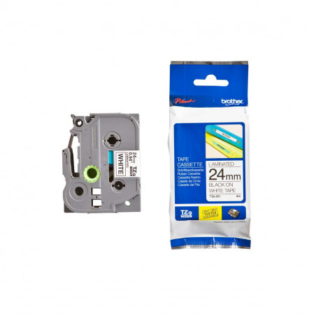Cinta Brother TZe-S251 Negro / Blanco 24mm de ancho x 8 m de largo - Laminada Adhesivo extra Cinta Brother TZe-S251 Negro / Blanco 24mm de ancho x 8 m de largo - Laminada Adhesivo extra