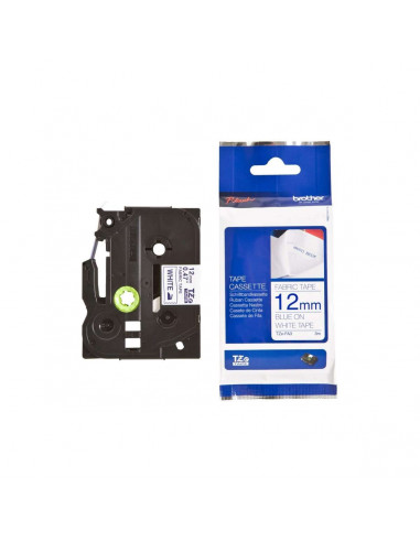 Cinta Brother TZe-FA3 Blanco / Azul 12 mm de ancho x 3 m de largo - Para Tela