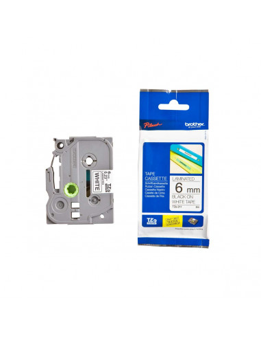 Cinta Brother TZe-211 Negro / Blanco 6 mm de ancho x 8 m de largo - Laminada