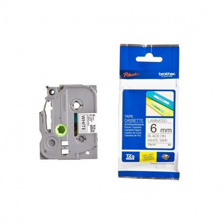 Cinta Brother TZe-211 Negro / Blanco 6 mm de ancho x 8 m de largo - Laminada Cinta Brother TZe-211 Negro / Blanco 6 mm de ancho x 8 m de largo - Laminada