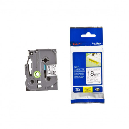 Cinta Brother TZe-S241 Negro / Blanco 18mm de ancho x 8 m de largo - Laminada Adhesivo extra Cinta Brother TZe-S241 Negro / Blanco 18mm de ancho x 8 m de largo - Laminada Adhesivo extra