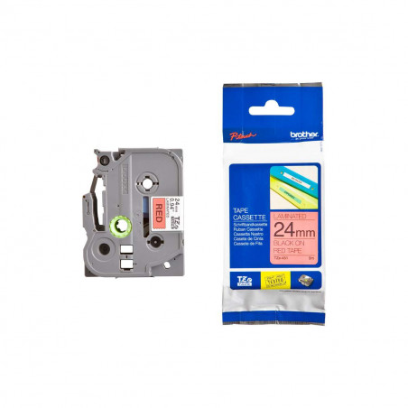 Cinta Brother TZe-451 Negro / Rojo 24 mm de ancho x 8 m de largo - Laminada