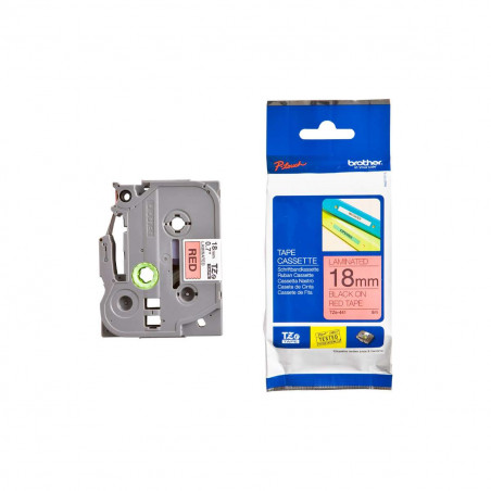 Cinta Brother TZe-441 Negro / Rojo 18 mm de ancho x 8 m de largo - Laminada