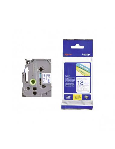 Cinta Brother TZe-243 Azul / Blanco 18 mm de ancho x 8 m de largo - Laminada