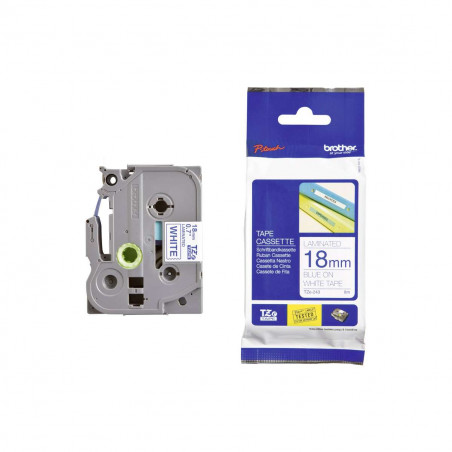 Cinta Brother TZe-243 Azul / Blanco 18 mm de ancho x 8 m de largo - Laminada Cinta Brother TZe-243 Azul / Blanco 18 mm de ancho x 8 m de largo - Laminada