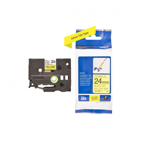 Cinta Brother TZe-FX651 Negro / Amarillo 24 mm de ancho x 8 m de alto Flexible Cinta Brother TZe-FX651 Negro / Amarillo 24 mm de ancho x 8 m de alto Flexible