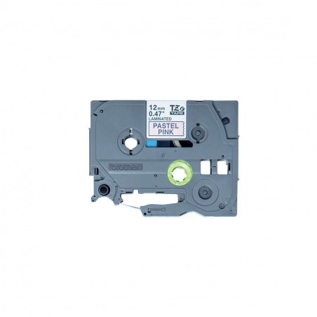 Cinta Brother TZe-MQE31 Negro / Rosa Pastel 12mm de ancho x 4 m de largo - Laminada Cinta Brother TZe-MQE31 Negro / Rosa Pastel 12mm de ancho x 4 m de largo - Laminada