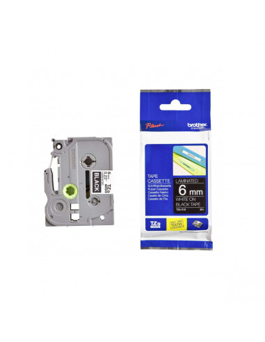 Cinta Brother TZe-315 Blanco / Negro 6 mm de ancho x 8 m de largo - Laminada