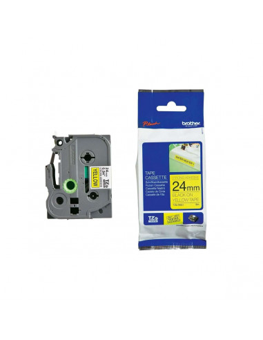 Cinta Brother TZe-S651 Negro / Amarillo 24mm de ancho x 8 m de largo - Laminada  Adhesivo extra