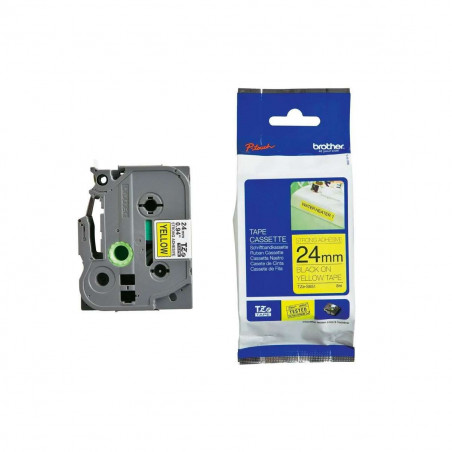 Cinta Brother TZe-S651 Negro / Amarillo 24mm de ancho x 8 m de largo - Laminada  Adhesivo extra Cinta Brother TZe-S651 Negro / Amarillo 24mm de ancho x 8 m de largo - Laminada  Adhesivo extra