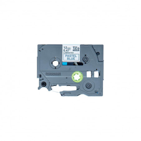 Cinta Brother TZe-MQ531 Negro / Celeste Pastel 12mm de ancho x 4 m de largo - Laminada