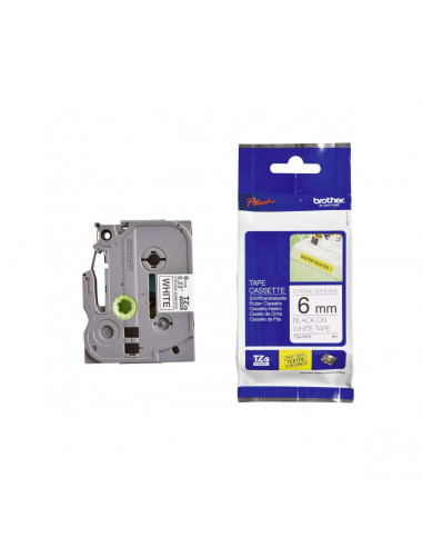 Cinta Brother TZe-S211 Negro / Blanco 6 mm de ancho x 8 m de largo - Laminada Adhesivo extra