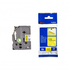 Cinta Brother TZe-S641 Negro / Amarillo 18mm de ancho x 8 m de largo - Laminada  Adhesivo extra
