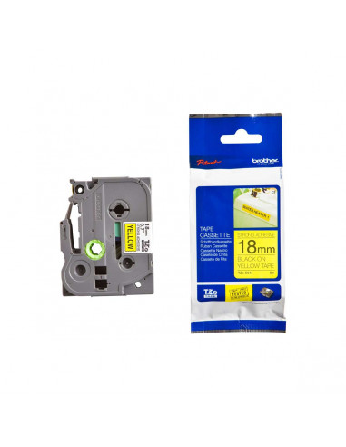 Cinta Brother TZe-S641 Negro / Amarillo 18mm de ancho x 8 m de largo - Laminada  Adhesivo extra