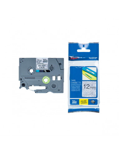 Cinta Brother TZe-MPSL31 Negro / Encaje Plateado 12mm de ancho x 4 m de largo - Laminada
