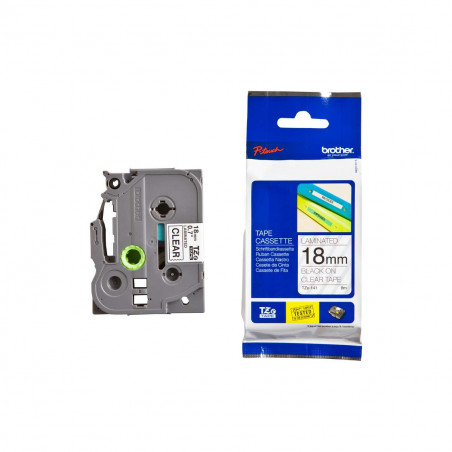 Cinta Brother TZe-141 Negro / Transparente 18 mm de ancho x 8 m de largo - Laminada Cinta Brother TZe-141 Negro / Transparente 18 mm de ancho x 8 m de largo - Laminada