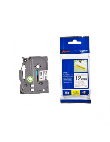 Cinta Brother TZe-S231 Negro / Blanco 12mm de ancho x 8 m de largo - Laminada Adhesivo extra