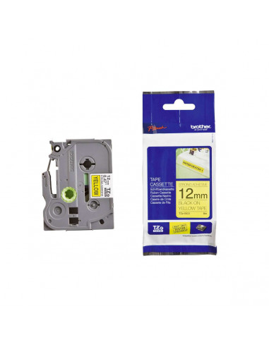Cinta Brother TZe-S631 Negro / Amarillo 12mm de ancho x 8 m de largo - Laminada  Adhesivo extra