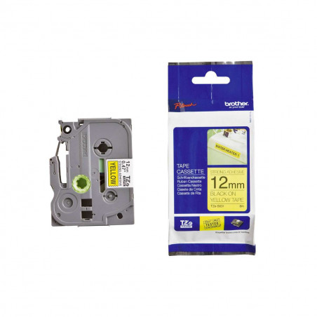 Cinta Brother TZe-S631 Negro / Amarillo 12mm de ancho x 8 m de largo - Laminada  Adhesivo extra Cinta Brother TZe-S631 Negro / Amarillo 12mm de ancho x 8 m de largo - Laminada  Adhesivo extra
